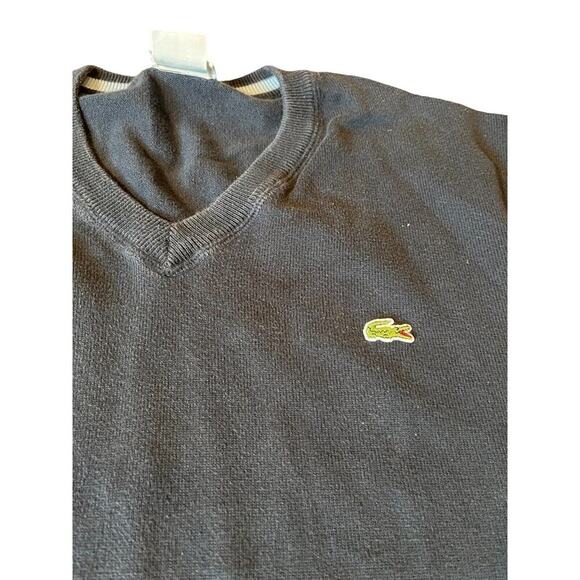 Lacoste Pullover V Neck Sweater Jumper Navy 100% Cotton Mens Sz 5 Large F5178 - Picture 2 of 5
